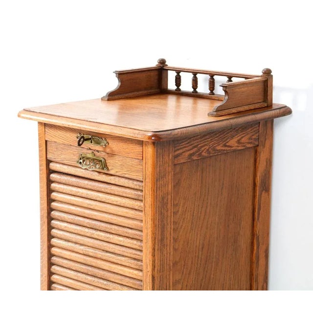 Art Nouveau Oak File Cabinet with Roll Top Door, 1900s For Sale - Image 9 of 12