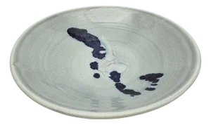 Vintage Studio Pottery Serving Bowl Celadon Cobalt Abstract Signed 13