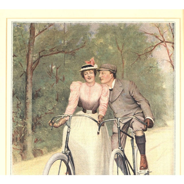 Illustration 1893 French Antique Illustration Print for Bicycle Lovers, Matted For Sale - Image 3 of 4