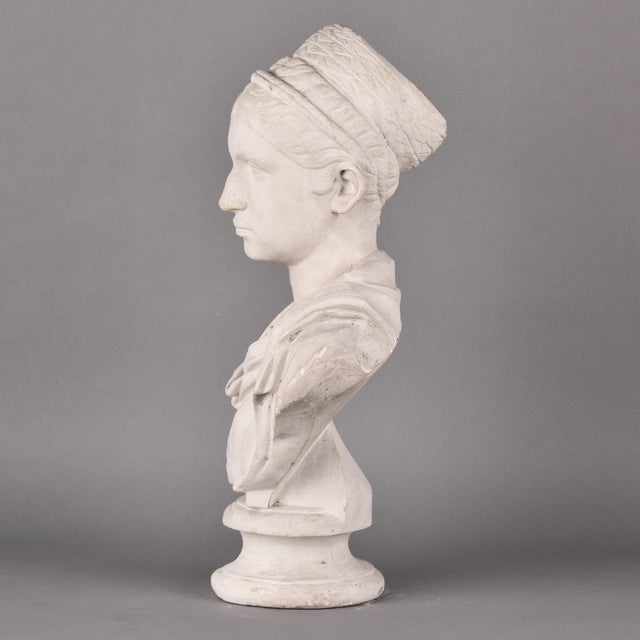 Vintage Plaster Bust of a Woman in Classical Drapery For Sale - Image 4 of 12