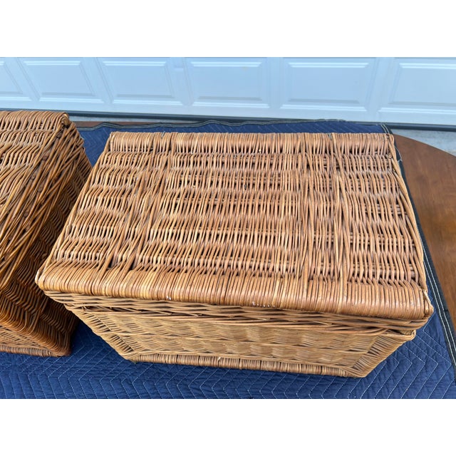 Vintage Rattan and Wicker Storage Baskets a Pair For Sale In Chicago - Image 6 of 12