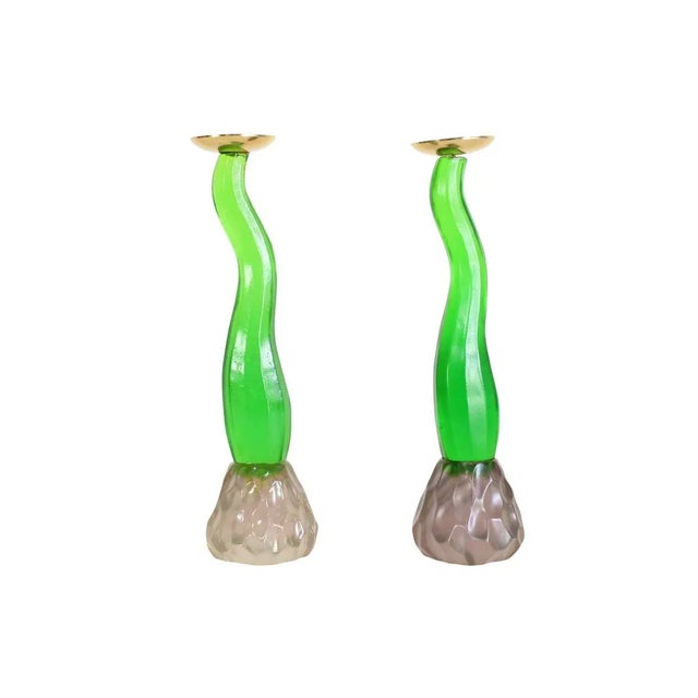 Mid-Century Modern Vintage Green Resin Candle Holder For Sale - Image 3 of 3