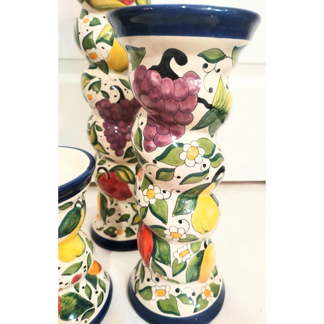 1990s Vintage Ceramic Colorful Fruit Twisted Italian Style Pillar Candle Holders- Set 3 For Sale - Image 5 of 8