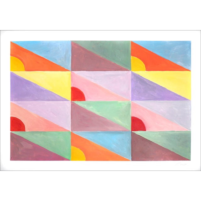 2022 "Pastel Diagonal Tiled Floor" Abstract Geometric Acrylic Paining on Watercolor Paper by Natalia Roman For Sale - Image 9 of 9