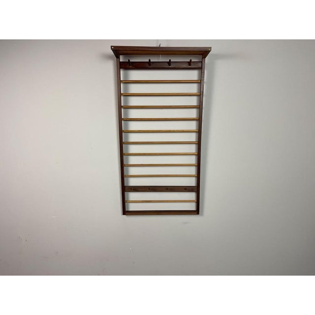 Mid-Century Modern European Wooden Wall Coat Rack with Hat Shelf, 1950s For Sale - Image 12 of 12