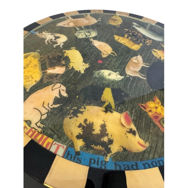 Signed Annie Modica Decoupage Pig Stool Accent Table Decor Stand Americana Maximalist For Sale In Pittsburgh - Image 6 of 12