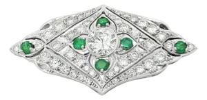 Vintage Deco Style Diamond and Emerald Brooch