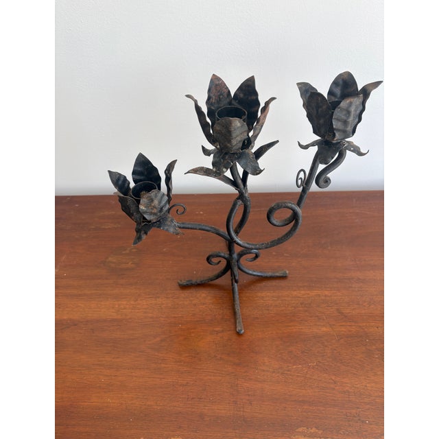 1950s Pair of Wrought Iron Candle Holders For Sale - Image 9 of 9