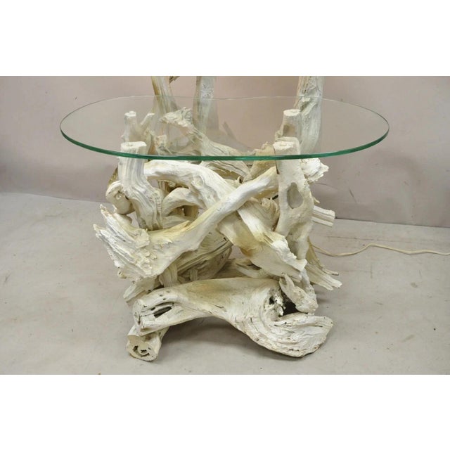 Mid-Century Modern Vintage Mid Century Modern White Driftwood Kidney Glass Side Table Floor Lamp For Sale - Image 3 of 12