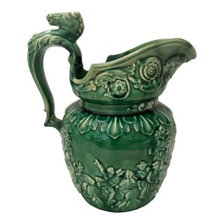 Arthur Wood Green Majolica Horse Head Pitcher For Sale