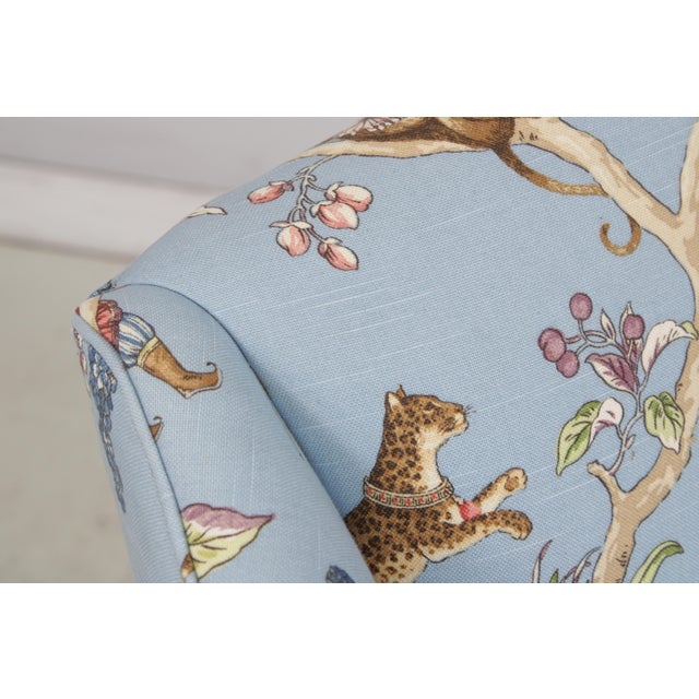 Pair Jungle Boogie Monkey Toile Upholstered Wing Chairs For Sale - Image 13 of 14