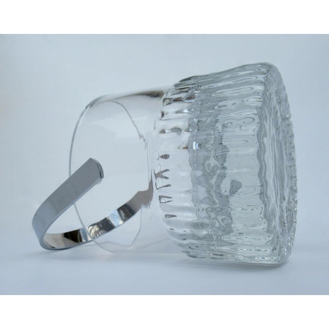 Vintage C.1960's Mid-Century, Thick Crystal Glass Ribbed Ice Bucket With Polished Chrome Handle For Sale - Image 10 of 13