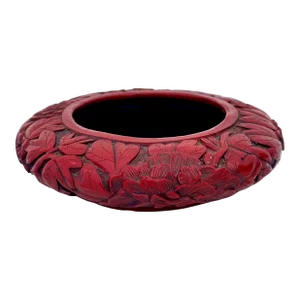 Chinese Carved Cinnabar Lacquer Brush Wash Low Bowl