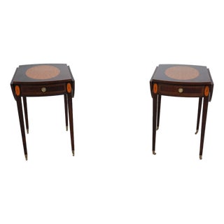 Pair of Mahogany Federal Style Inlaid Drop Side Pembroke Tables For Sale