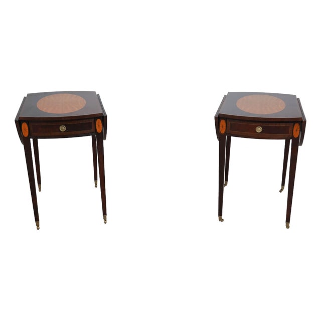 Pair of Mahogany Federal Style Inlaid Drop Side Pembroke Tables For Sale