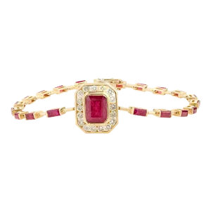 5.62 Ctw Ruby Halo Diamond Tennis Bracelet in 14k Yellow Gold
