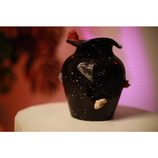 Black Ceramic Vase With Natural Stones, Handmade Unique Pottery, Modern Decor, Sculptural Vase For Sale - Image 4 of 8