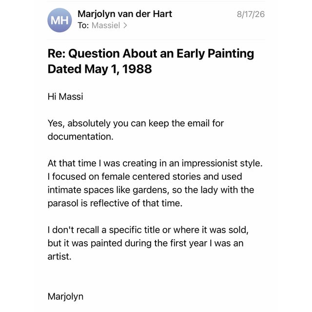 Paint Marjolyn Van Der Hart First-Year Impressionist Oil Painting, 1988 For Sale - Image 7 of 8