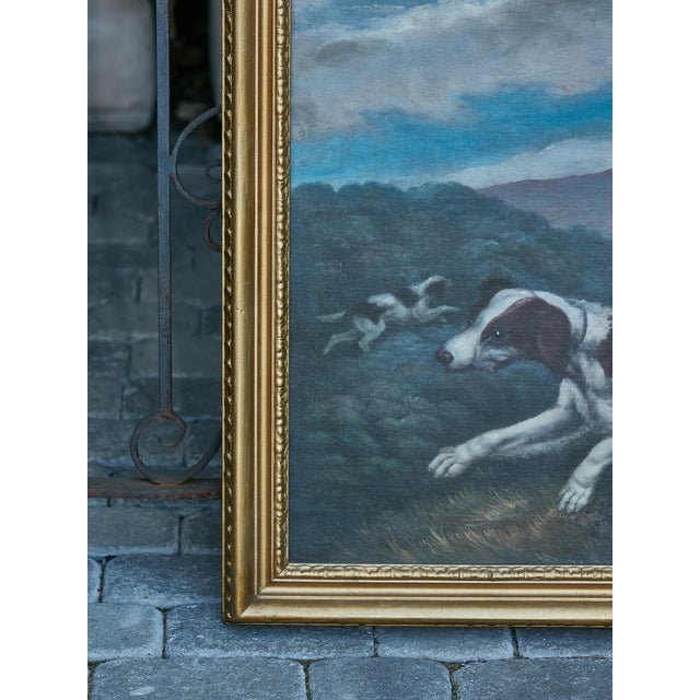 White English 18th Century Oil on Canvas Hunting Dog Painting in Carved Giltwood Frame For Sale - Image 8 of 12
