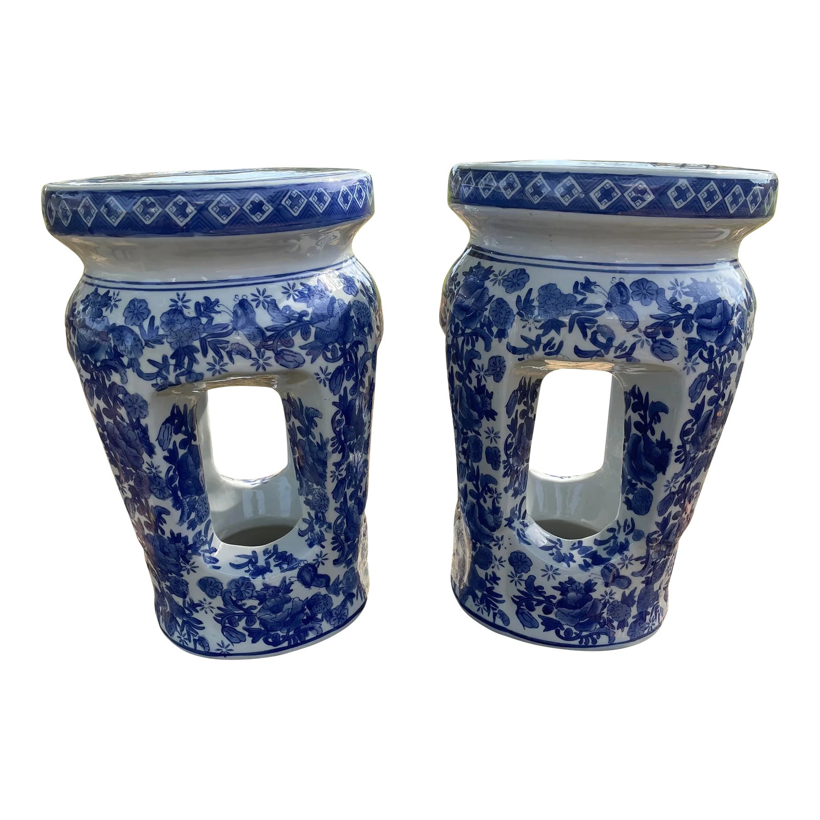 1950s Pair of Vintage Mid-Century French Country Open Column Blue and ...
