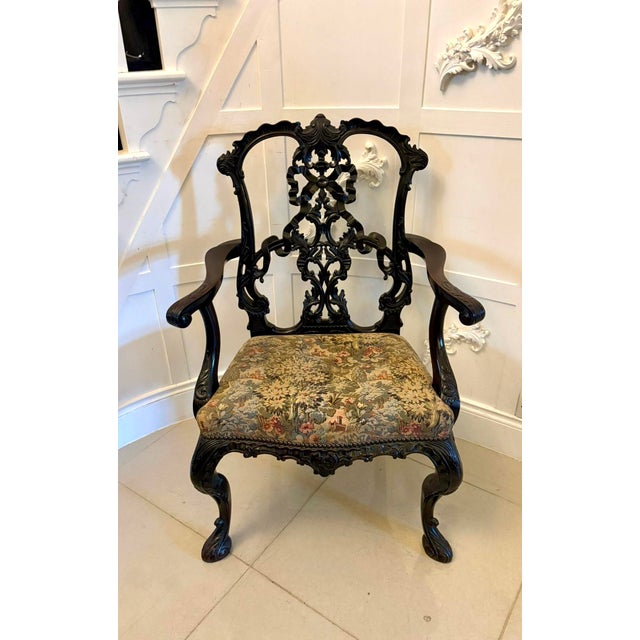 Wood Antique Victorian Carved Mahogany Chippendale Style Ribbon Back Desk Chair, 1860 For Sale - Image 7 of 16