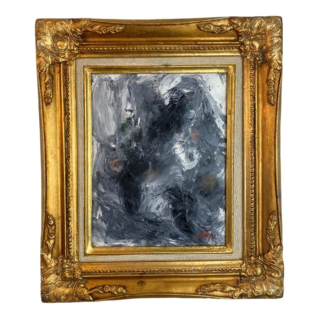 Original Abstract Expressionist Oil Painting in Ornate Vintage Gilded Frame For Sale