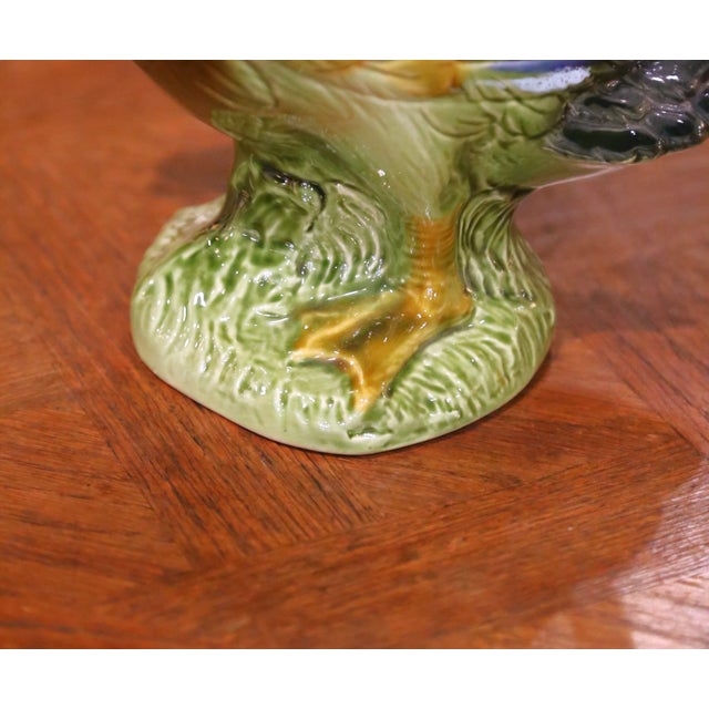 Mid-20th Century French Painted Barbotine Ceramic Duck Pitcher For Sale - Image 9 of 12