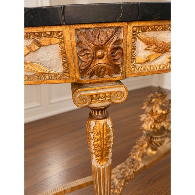 Louis XVI-Style Giltwood Demi-Lune Console Table With Trompe-L’Œil Marble Top For Sale - Image 10 of 11