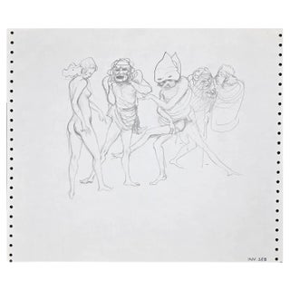 Leo Guida, Masquerade, Pencil Drawing, Mid-20th-Century For Sale