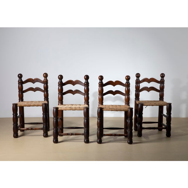 Woven Straw Dining Chairs in the style of Charles Dudouyt, France, 1940s, Set of 4 For Sale - Image 11 of 11