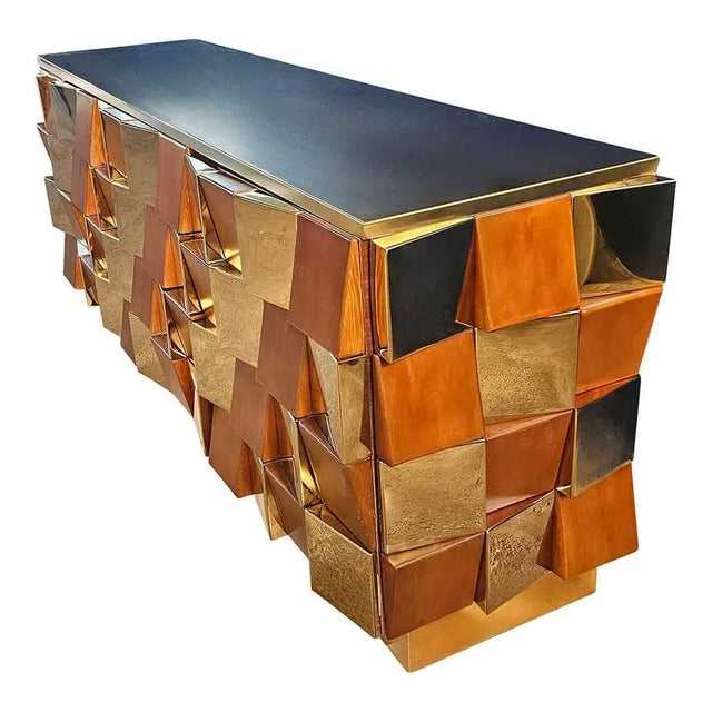 1980s Brass and Wood Sideboard, 1980s For Sale - Image 5 of 11