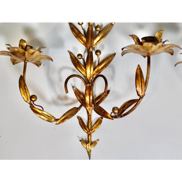 Mid 20th Century Italian Golden Gilt Tole Wall Sconces For Sale - Image 9 of 12