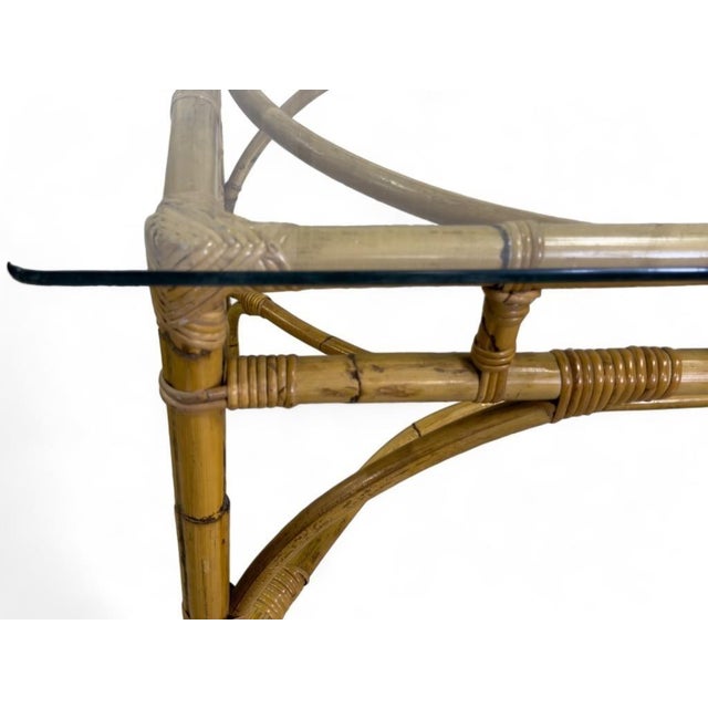 1970s Dal Vera Italian Rattan and Glass Top Rectangular Dining Table For Sale - Image 4 of 4