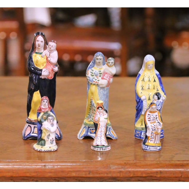 French 19th Century French Quimper Faience Virgin Mary and St. Anne Figures, Set of Six For Sale - Image 3 of 16