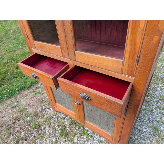 Antique Oak Flat Wall Pie Safe Cupboard W Pierced Tin Panel Bottom 1900s 1 Piece For Sale - Image 15 of 18