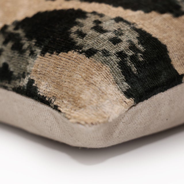 Black Luxury Black and Natural Silk Velvet Ikat Lumbar Pillow 16x24 Inch With Down Insert For Sale - Image 8 of 8