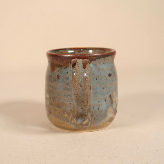 Set of Vintage 1982 Studio Pottery Ceramic Mugs With Mixed Glaze and Floral Motifs For Sale - Image 13 of 15