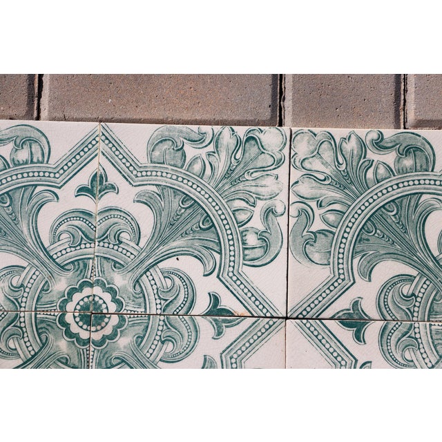 1920s Art Deco Tiles Set of Eight Large Portuguese Green & Terracotta Ornamental Design c.1920s For Sale - Image 5 of 12