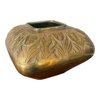 Antique Art Nouveau Brass Floral Jardiniere Cachepot Planter / Vase For Sale