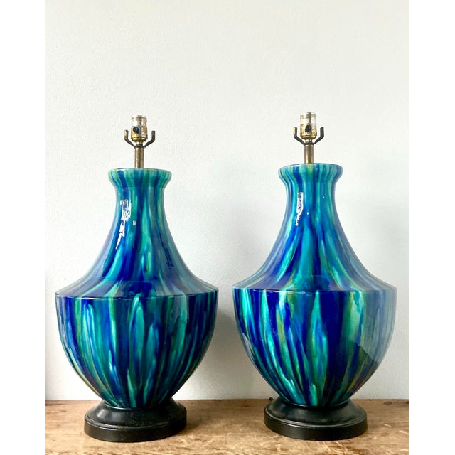 Vintage MCM Drip Glazed Ceramic Lamps - A Pair For Sale - Image 10 of 12
