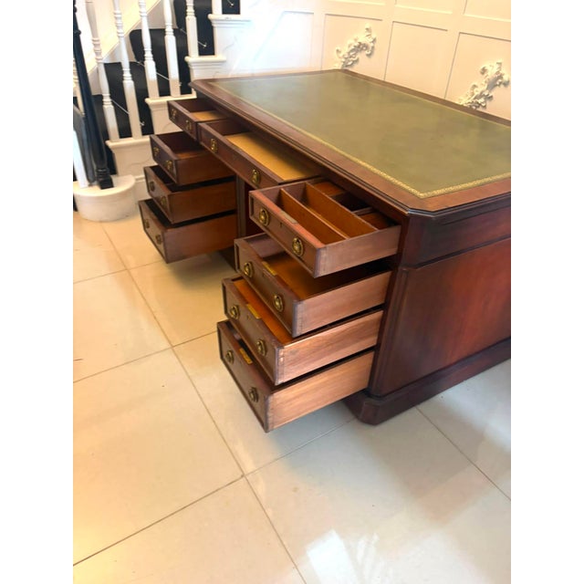Antique Victorian Mahogany Freestanding Pedestal Kneehole Desk with Fitted Stationery Drawers and Writing Slides, 1850 For Sale - Image 18 of 18