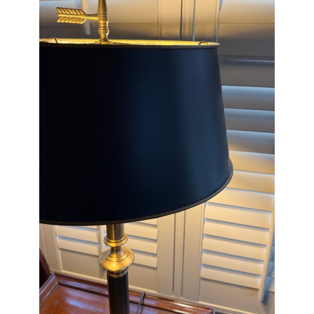Late 20th Century Vintage Wildwood Brass Candlestick Table Lamp With Marbled Tole Shade For Sale - Image 5 of 15