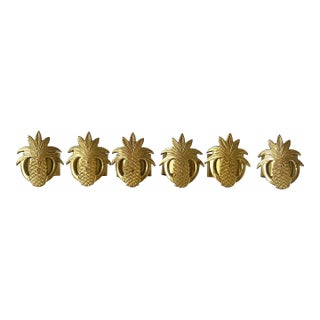 Vintage Solid Brass Pineapple Napkin Rings - Set of Six For Sale
