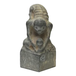 Rustic Gary Color Stone Carved Monkey Holding Monkey Accent Figure