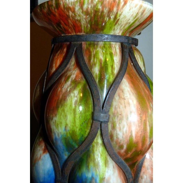 1930s Large 10" Art Deco 1930s Czech Brutalist "Imprisoned" Spatter Glass Vase by Kralik For Sale - Image 5 of 9