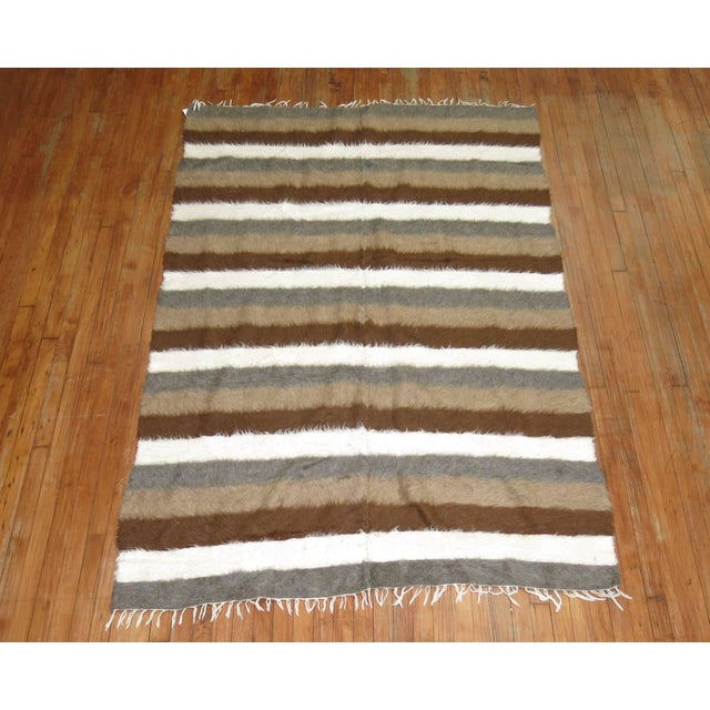 Mid-Century Modern Sirt Vintage Turkish Striped Mohair Rug - 5' x 7' For Sale - Image 3 of 6