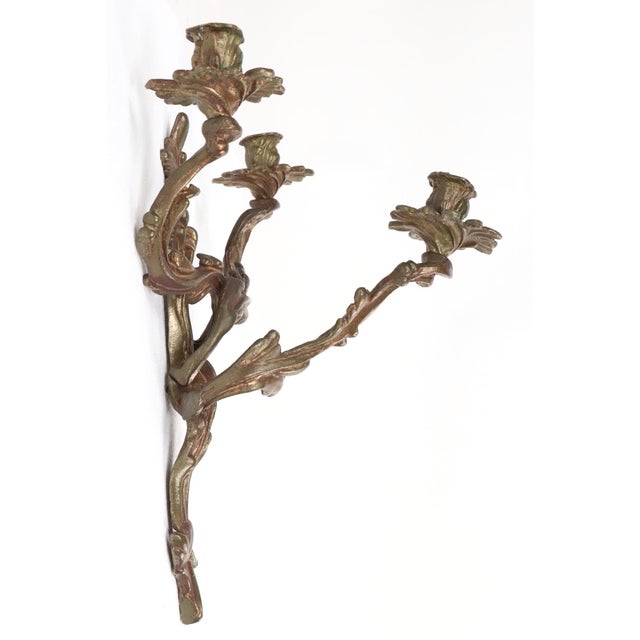 Pair of Antique Louis XV Foliate Bronze Candle Wall Sconces For Sale - Image 10 of 10
