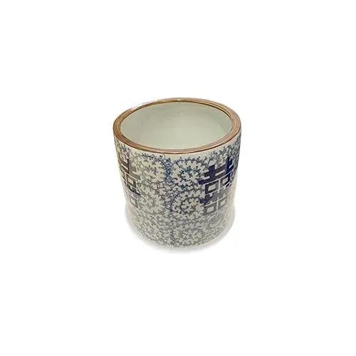 Chinese 1990s' Asian Blue & White Double Happiness Pot For Sale - Image 3 of 3