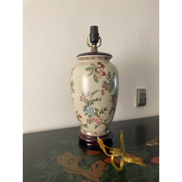 Vintage Mid 20th Century Matte Porcelain Chinese Floral Lamp For Sale - Image 4 of 7