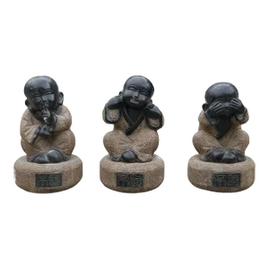 Large Set 3 Black Gray Brown Stone Kid Monk Lohon Do No Evil Figures